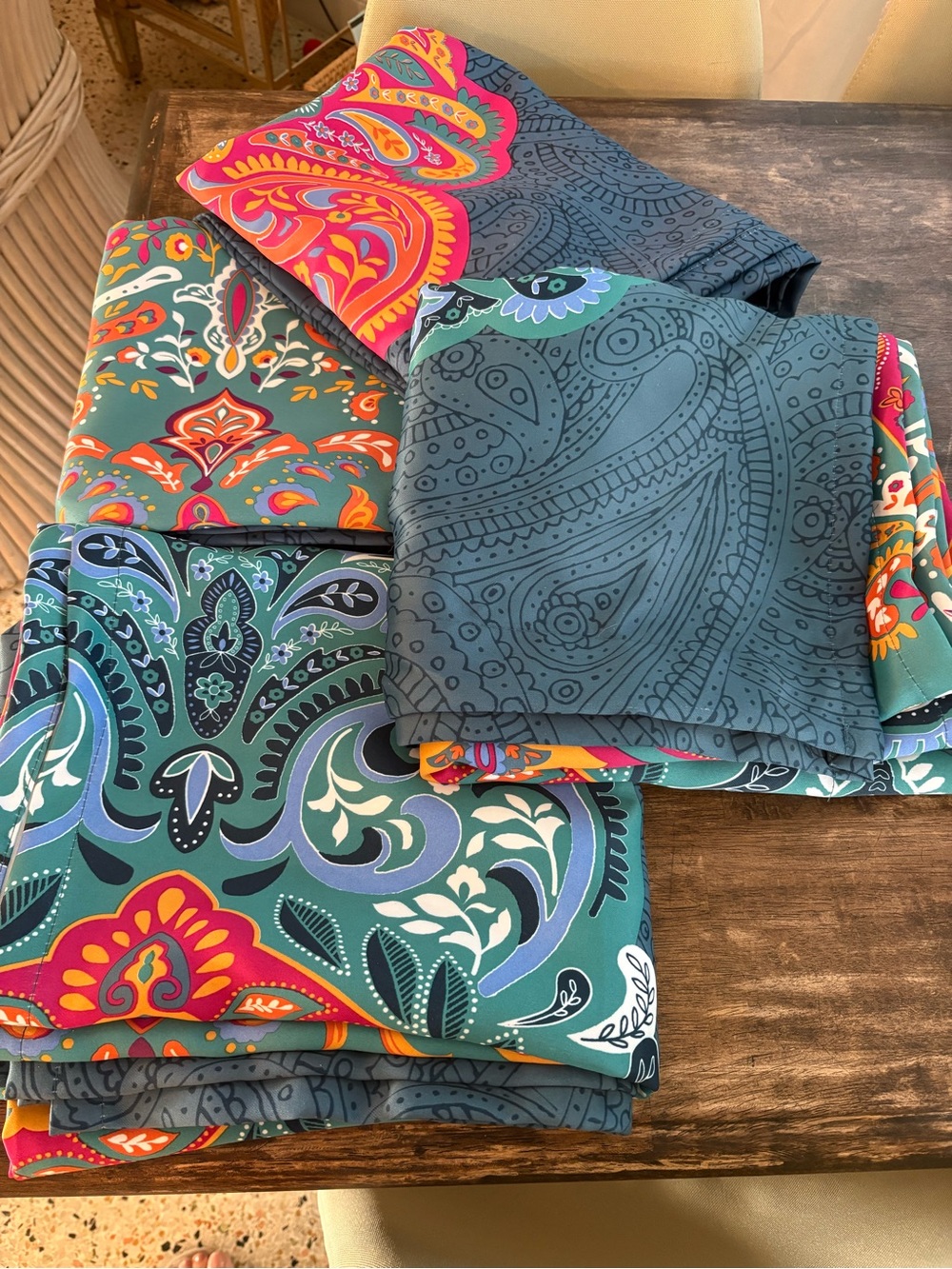 BOHEMIAN Turquoise Colorful Print Room Darkening 4 pieces Curtain Drapes. Great - Picture 3 of 10
